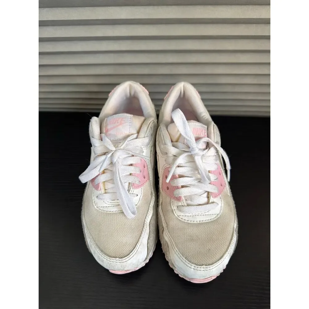 Nike Air Max 90 White Pink Sneakers Girls Size 6Y FN7489-100